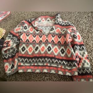 Fuzzy sweater with geometric print
